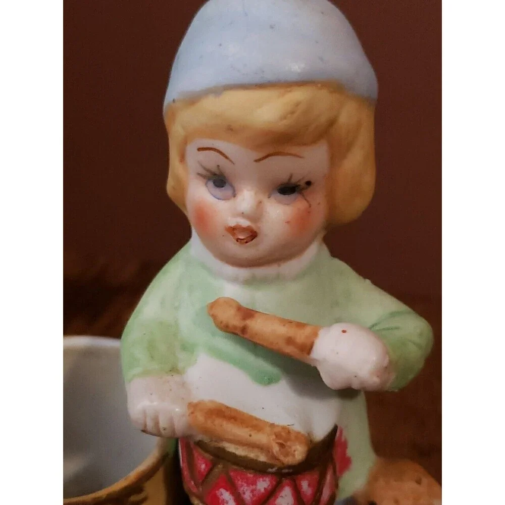 Vintage J.S.N.Y. Porcelain Ceramic Little Drummer Child with Dog Figurine Taiwan
